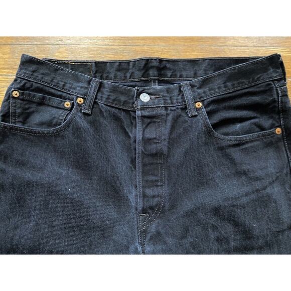 LEVI’S 501 Black Distressed Button-Fly Jeans sz 34 X 36 - Picture 5 of 12
